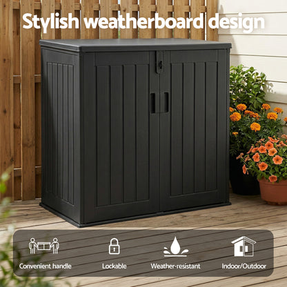 Gardeon Outdoor Storage Box 775L Container Lockable Cabinet Tool Organizer Shed Black