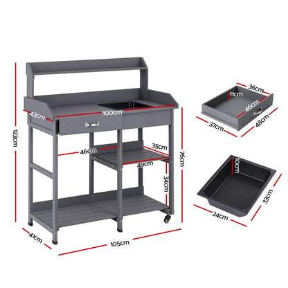 Gardeon Outdoor Potting Bench Table Storage Cabinet Potters Garden Workstation Grey