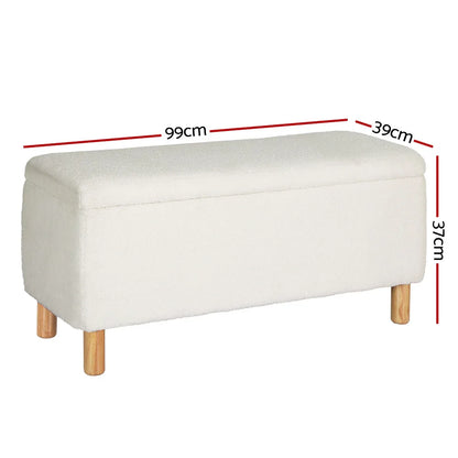 Artiss Storage Ottoman Blanket Box 99cm Teddy Fabric White - Mekamart Australia