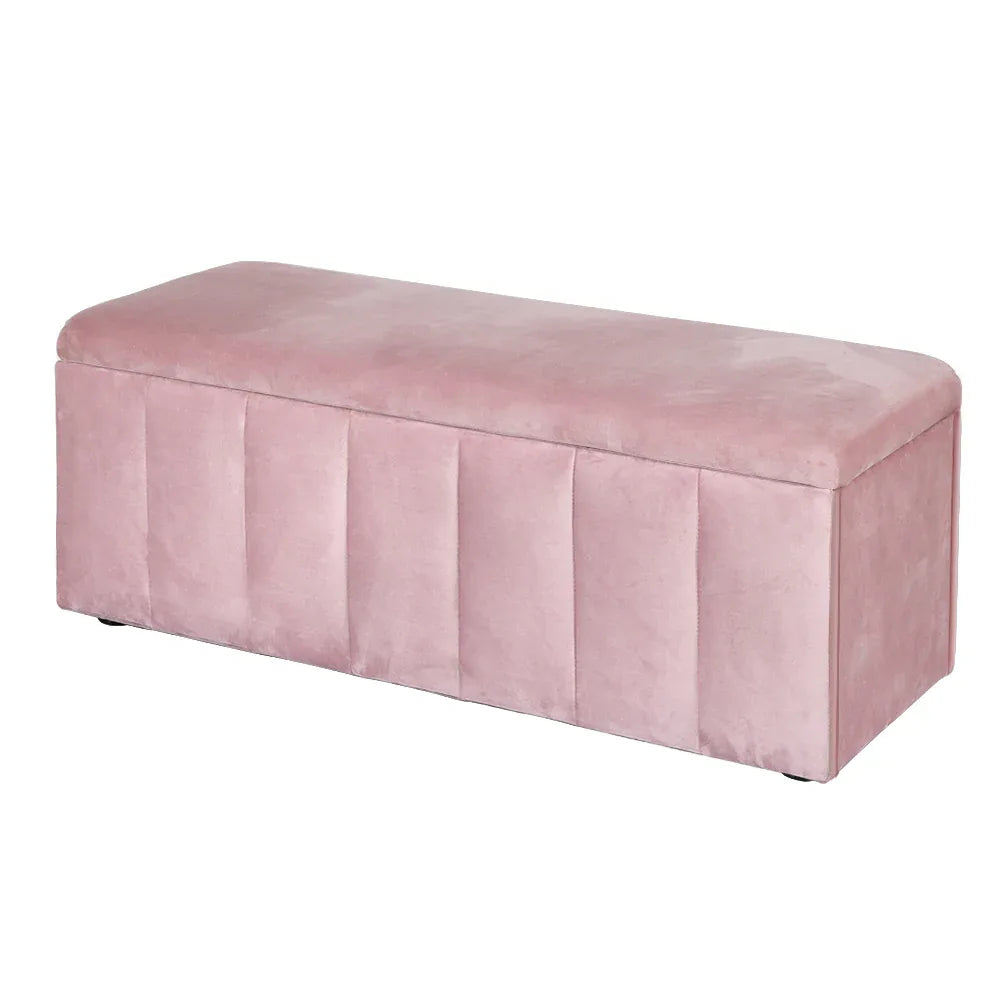 Artiss Storage Ottoman Blanket Box 103cm Velvet Pink - Mekamart Australia