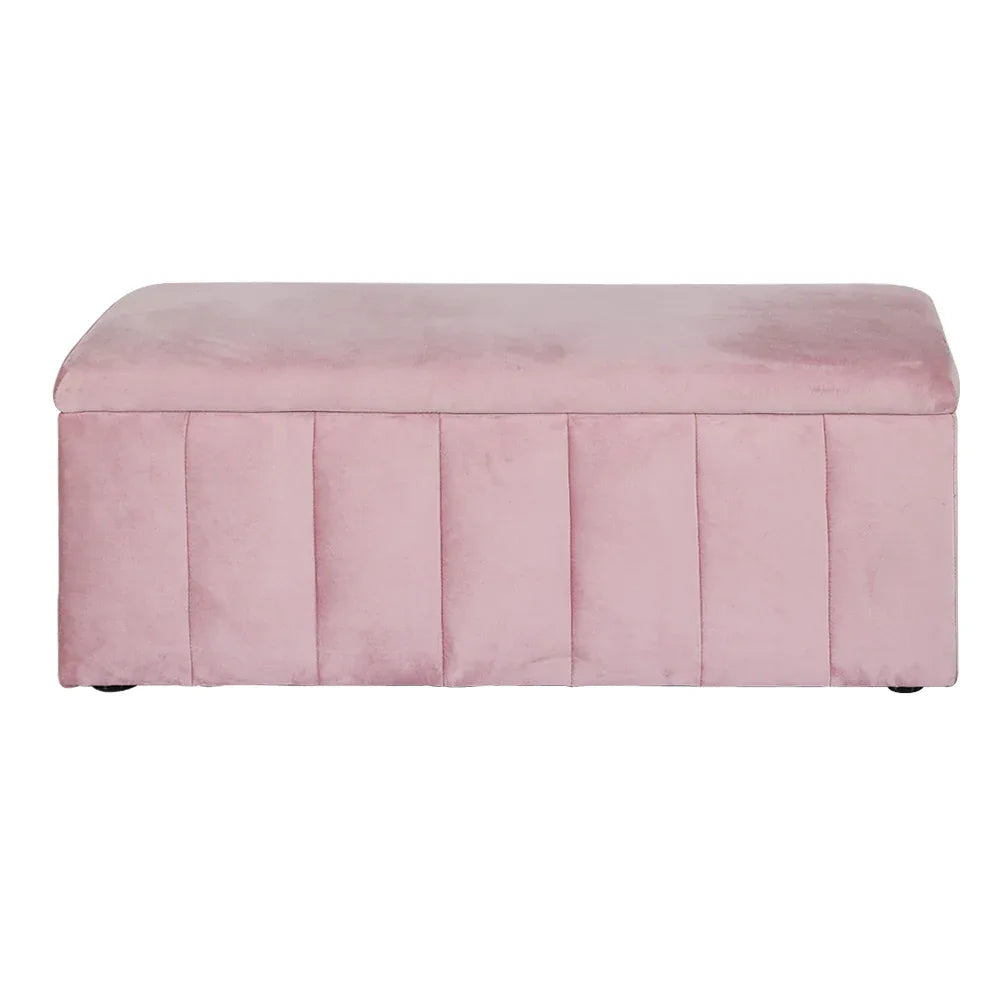 Artiss Storage Ottoman Blanket Box 103cm Velvet Pink - Mekamart Australia
