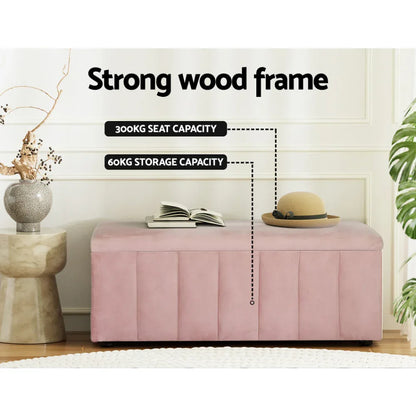 Artiss Storage Ottoman Blanket Box 103cm Velvet Pink - Mekamart Australia