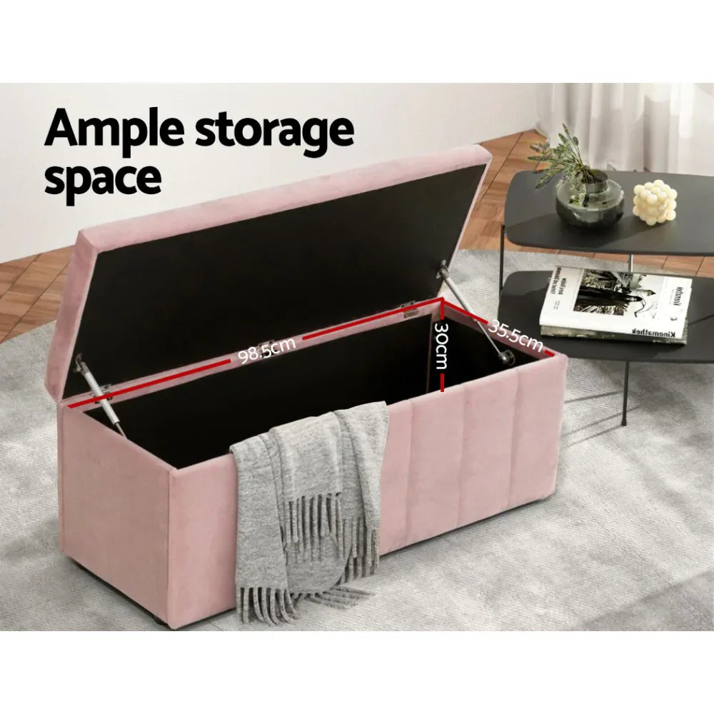 Artiss Storage Ottoman Blanket Box 103cm Velvet Pink - Mekamart Australia