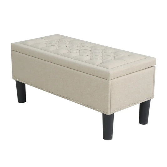 Artiss Storage Ottoman Blanket Box 96cm Linen Taupe - Mekamart Australia