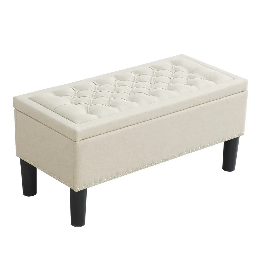 Artiss Storage Ottoman Blanket Box 96cm Linen Taupe - Mekamart Australia