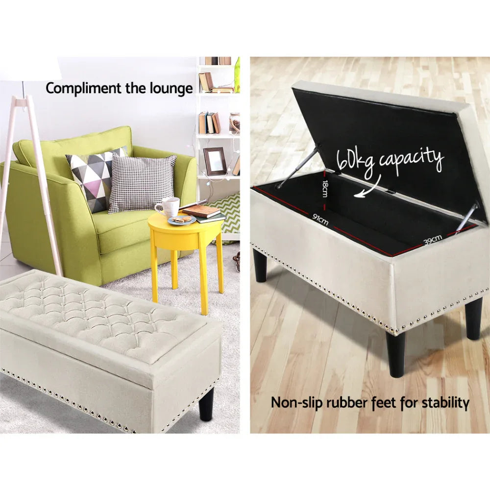 Artiss Storage Ottoman Blanket Box 96cm Linen Taupe - Mekamart Australia