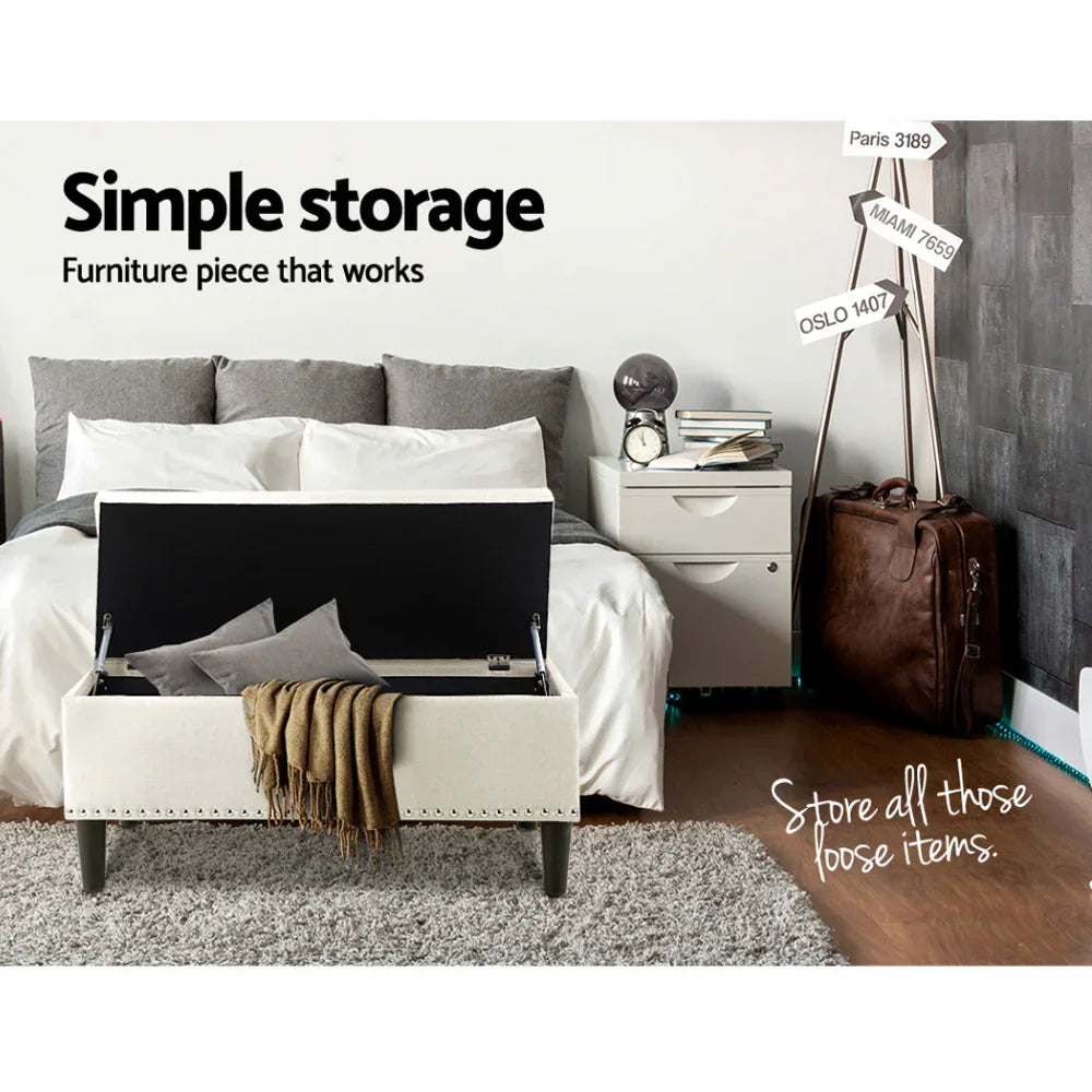 Artiss Storage Ottoman Blanket Box 96cm Linen Taupe - Mekamart Australia