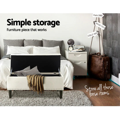 Artiss Storage Ottoman Blanket Box 96cm Linen Taupe - Mekamart Australia