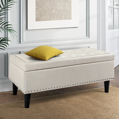 Artiss Storage Ottoman Blanket Box 96cm Linen Taupe - Mekamart Australia