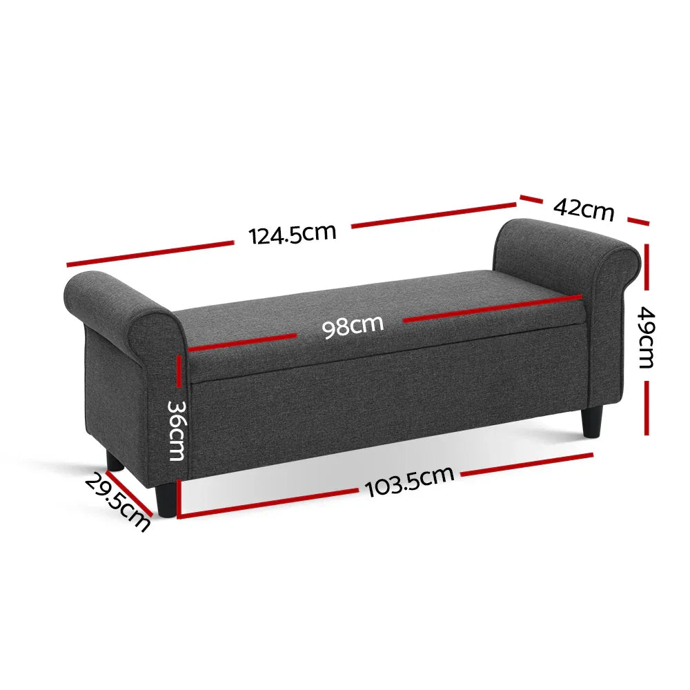 Artiss Storage Ottoman Blanket Box 125cm Arm Linen Grey - Mekamart Australia