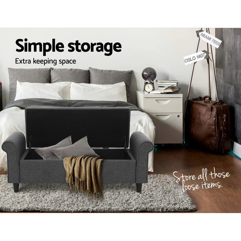 Artiss Storage Ottoman Blanket Box 125cm Arm Linen Grey - Mekamart Australia