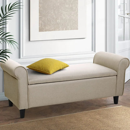 Artiss Storage Ottoman Blanket Box 125cm Arm Linen Taupe - Mekamart Australia