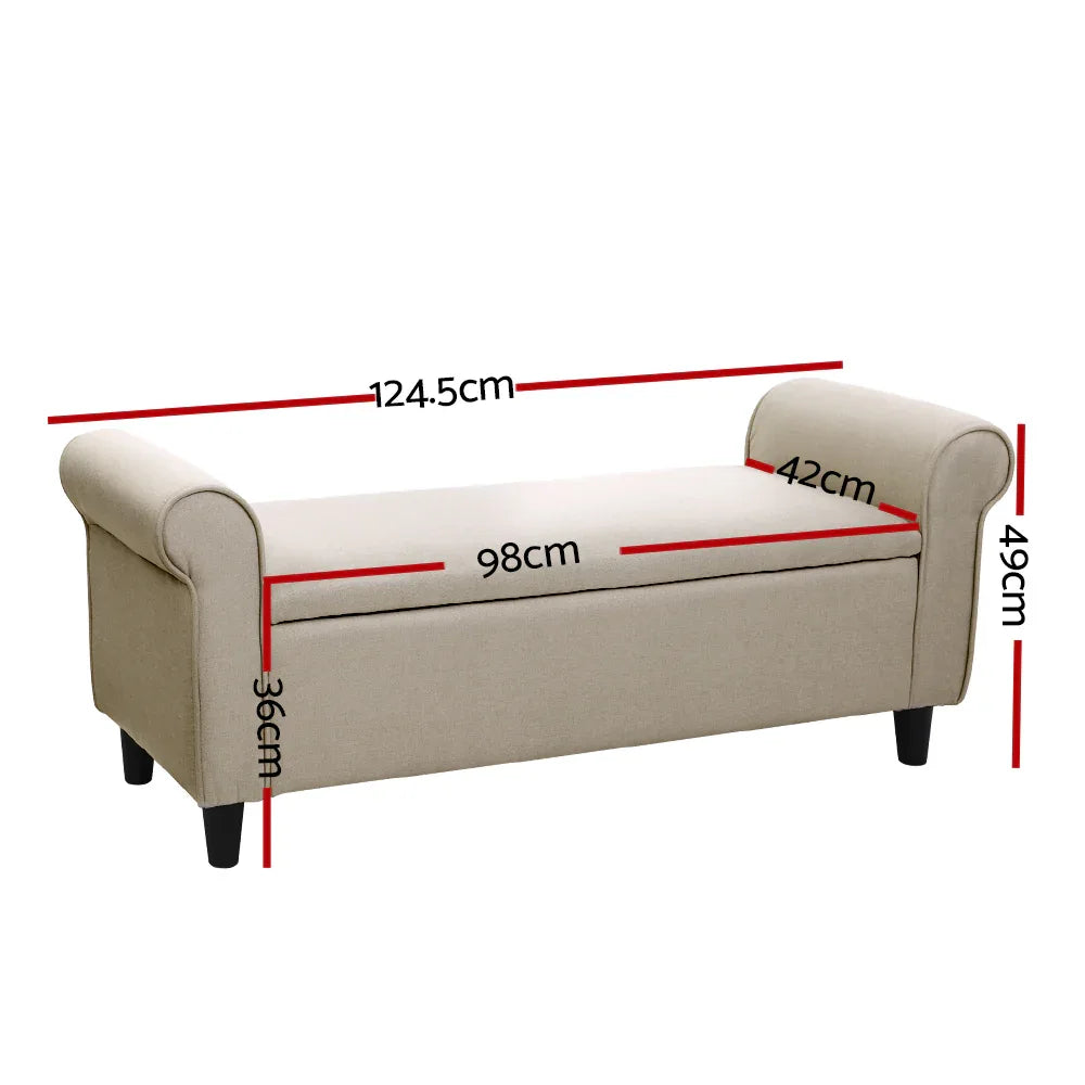 Artiss Storage Ottoman Blanket Box 125cm Arm Linen Taupe - Mekamart Australia