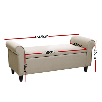 Artiss Storage Ottoman Blanket Box 125cm Arm Linen Taupe - Mekamart Australia