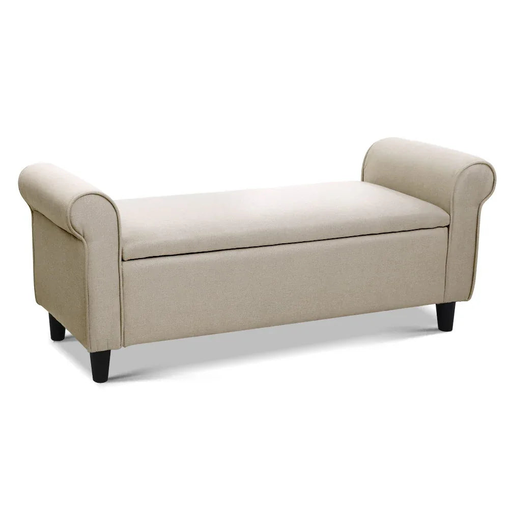 Artiss Storage Ottoman Blanket Box 125cm Arm Linen Taupe - Mekamart Australia