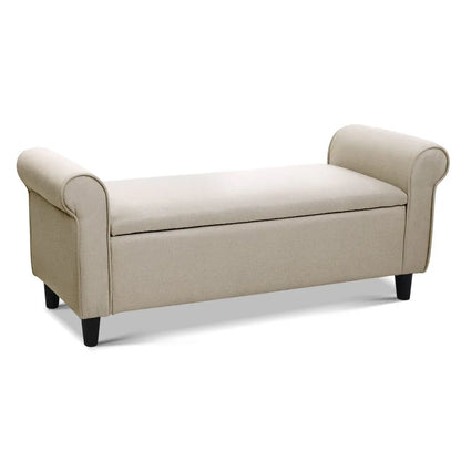 Artiss Storage Ottoman Blanket Box 125cm Arm Linen Taupe - Mekamart Australia