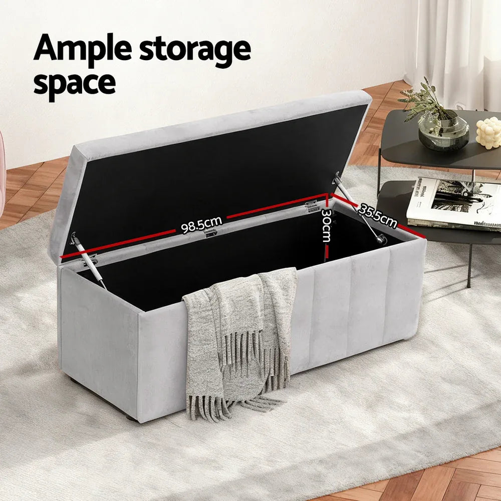 Artiss Storage Ottoman Blanket Box Velvet Grey 103cm - Mekamart Australia