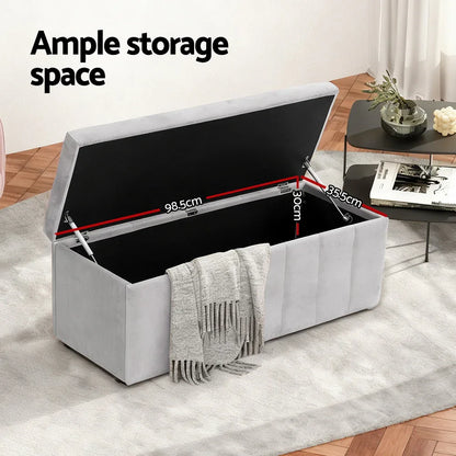 Artiss Storage Ottoman Blanket Box Velvet Grey 103cm - Mekamart Australia