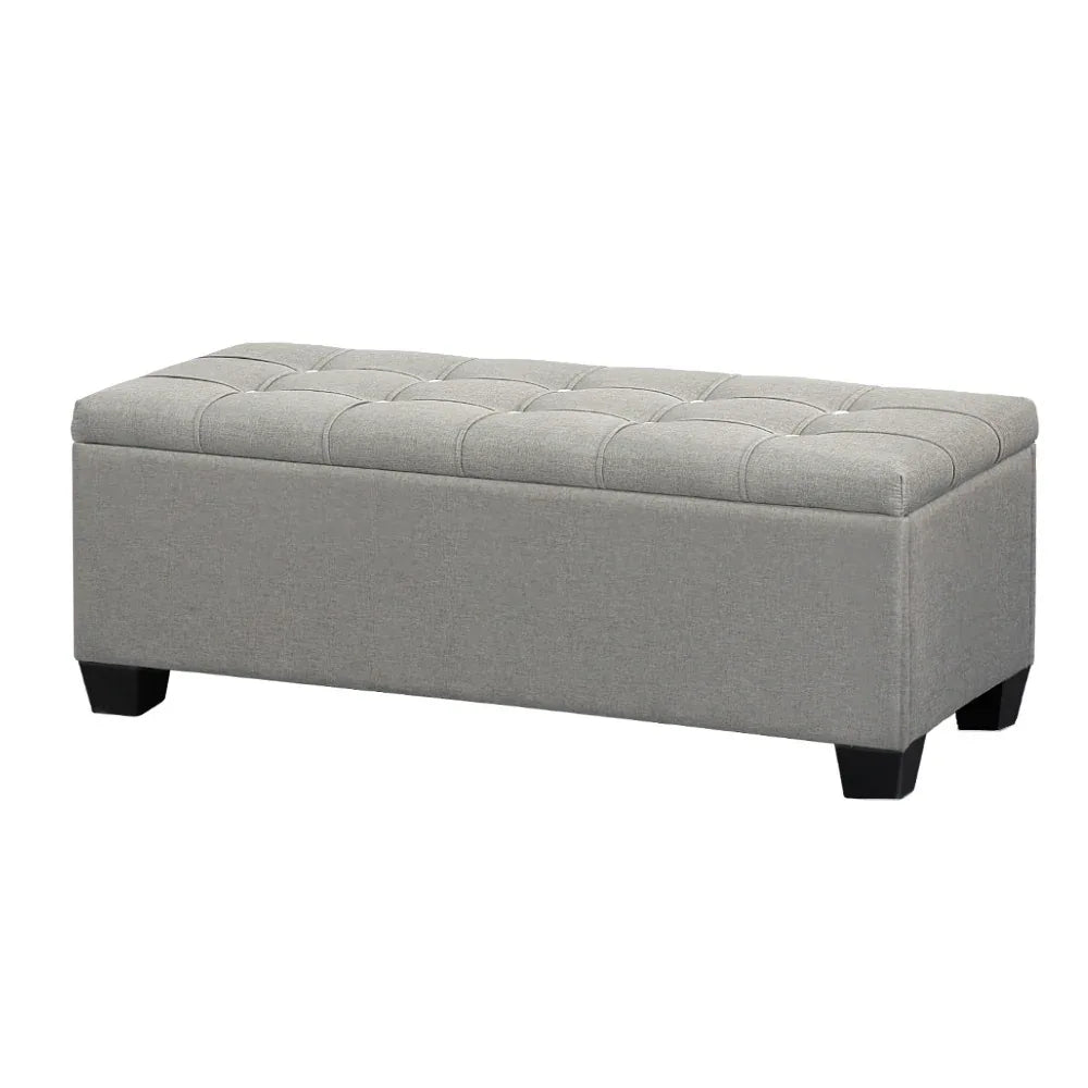 Artiss Storage Ottoman Blanket Box 97cm Button Linen Grey - Mekamart Australia