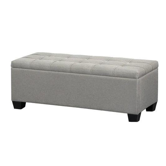 Artiss Storage Ottoman Blanket Box 97cm Button Linen Grey - Mekamart Australia