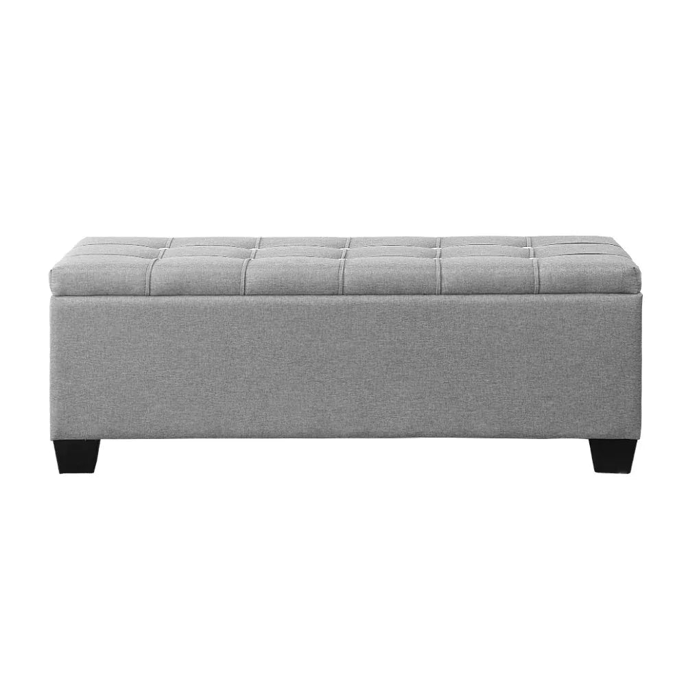 Artiss Storage Ottoman Blanket Box 97cm Button Linen Grey - Mekamart Australia