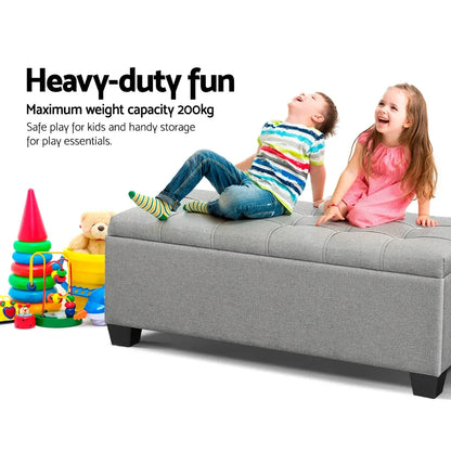 Artiss Storage Ottoman Blanket Box 97cm Button Linen Grey - Mekamart Australia