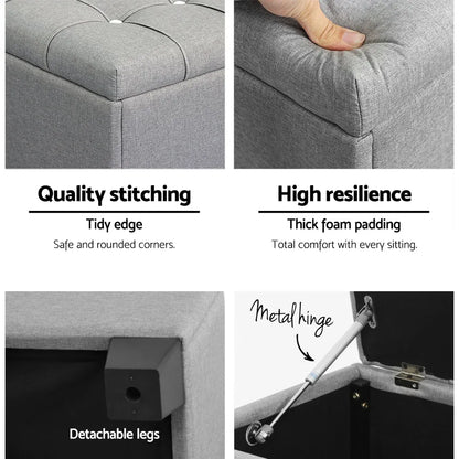 Artiss Storage Ottoman Blanket Box 97cm Button Linen Grey - Mekamart Australia