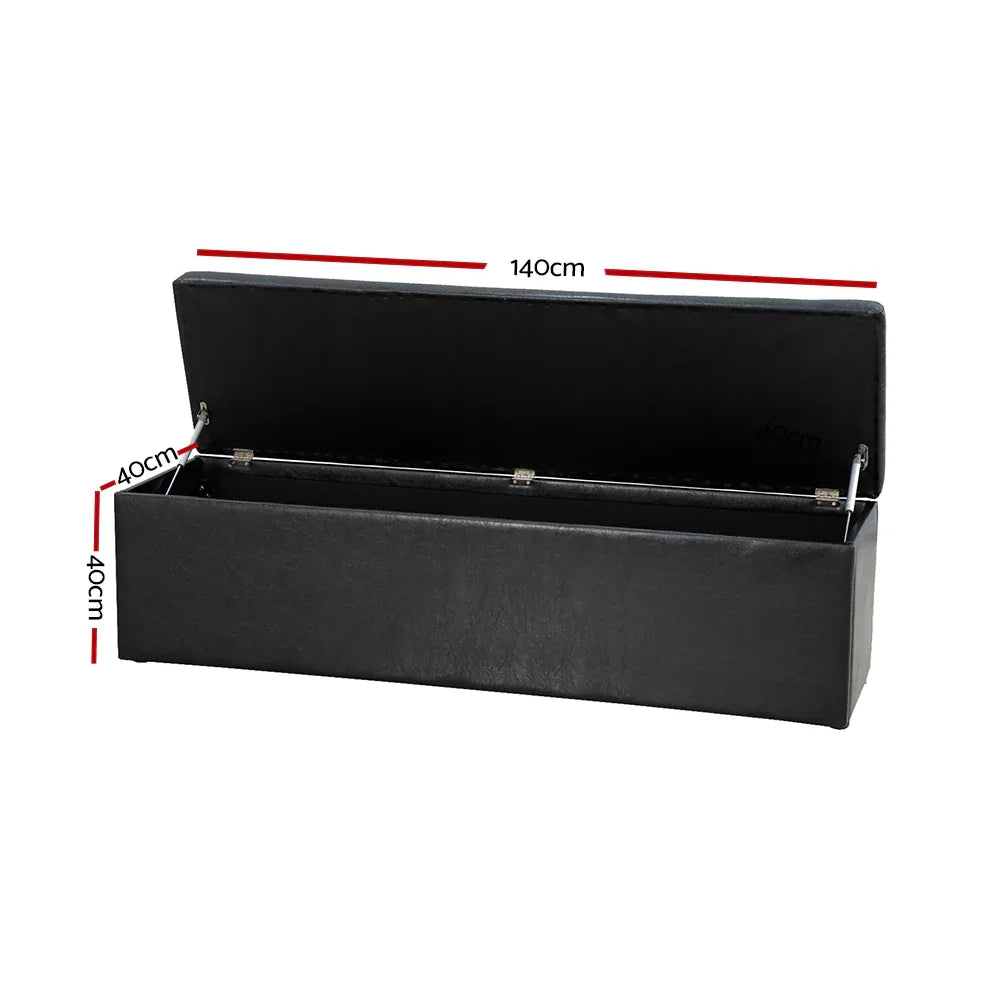 Artiss Storage Ottoman Blanket Box 140cm Leather Black - Mekamart Australia