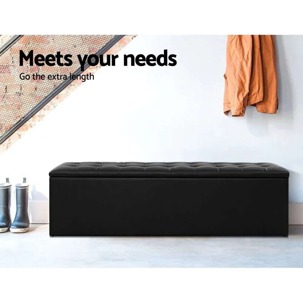 Artiss Storage Ottoman Blanket Box 140cm Leather Black - Mekamart Australia