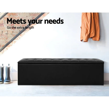 Artiss Storage Ottoman Blanket Box 140cm Leather Black - Mekamart Australia
