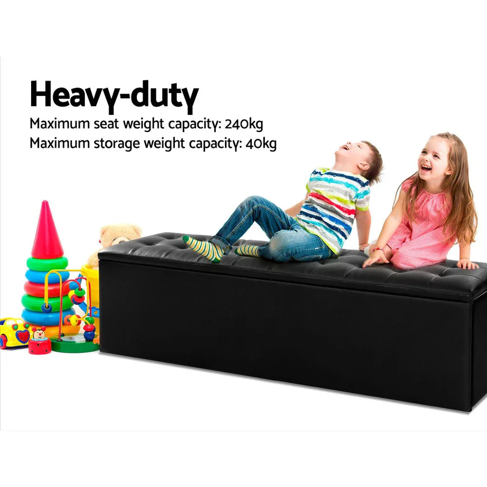 Artiss Storage Ottoman Blanket Box 140cm Leather Black - Mekamart Australia