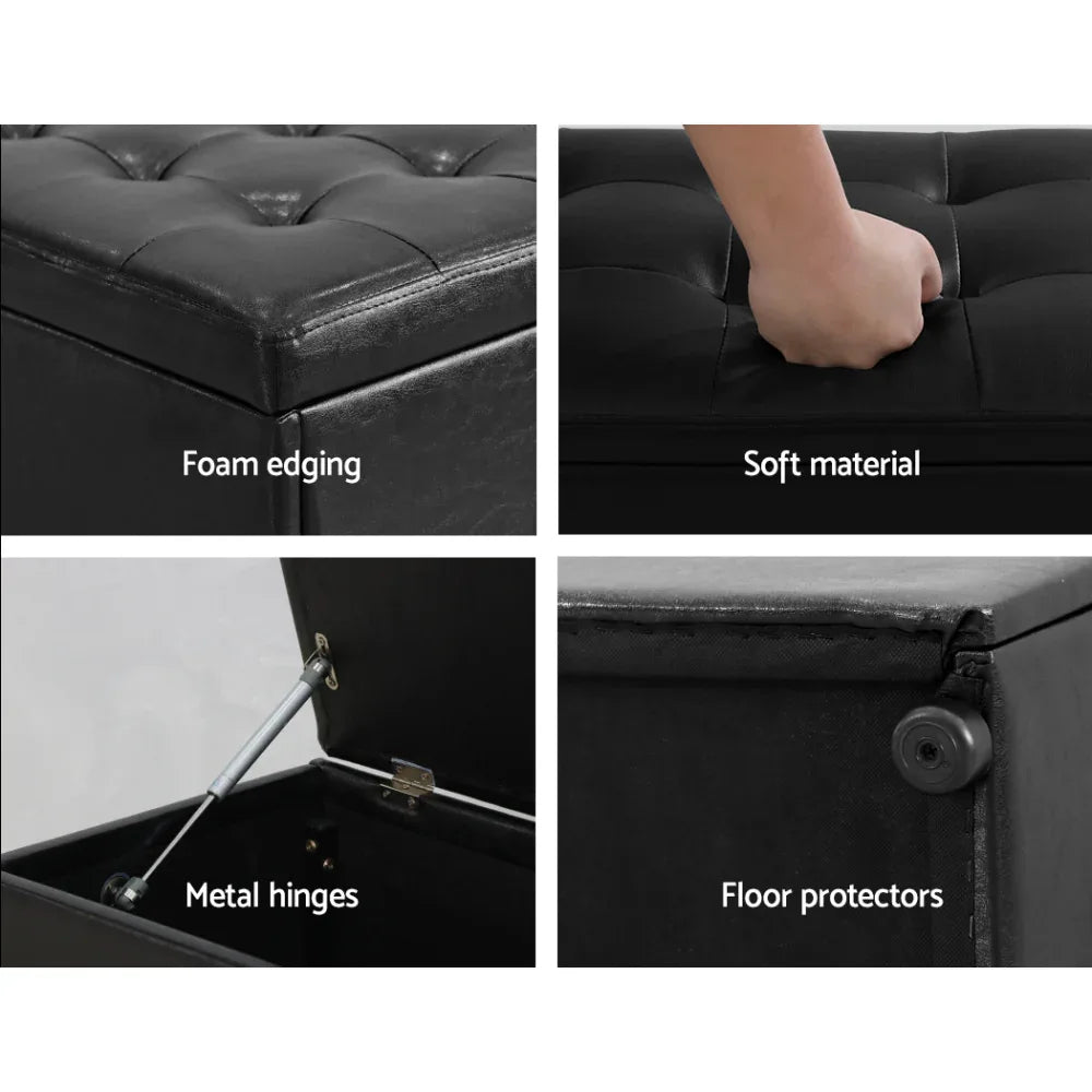 Artiss Storage Ottoman Blanket Box 140cm Leather Black - Mekamart Australia