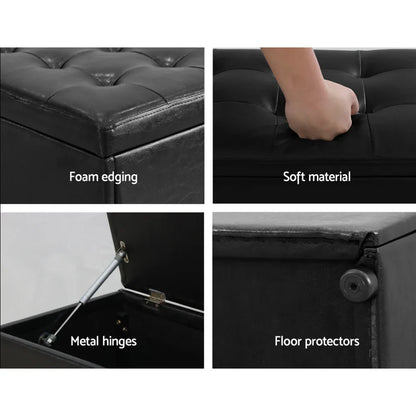 Artiss Storage Ottoman Blanket Box 140cm Leather Black - Mekamart Australia