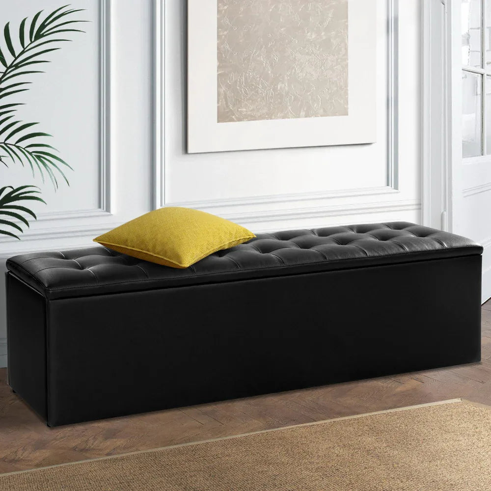 Artiss Storage Ottoman Blanket Box 140cm Leather Black - Mekamart Australia
