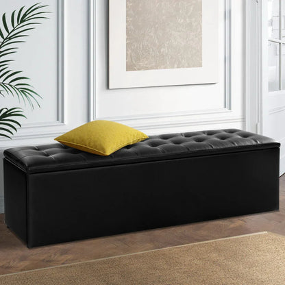Artiss Storage Ottoman Blanket Box 140cm Leather Black - Mekamart Australia
