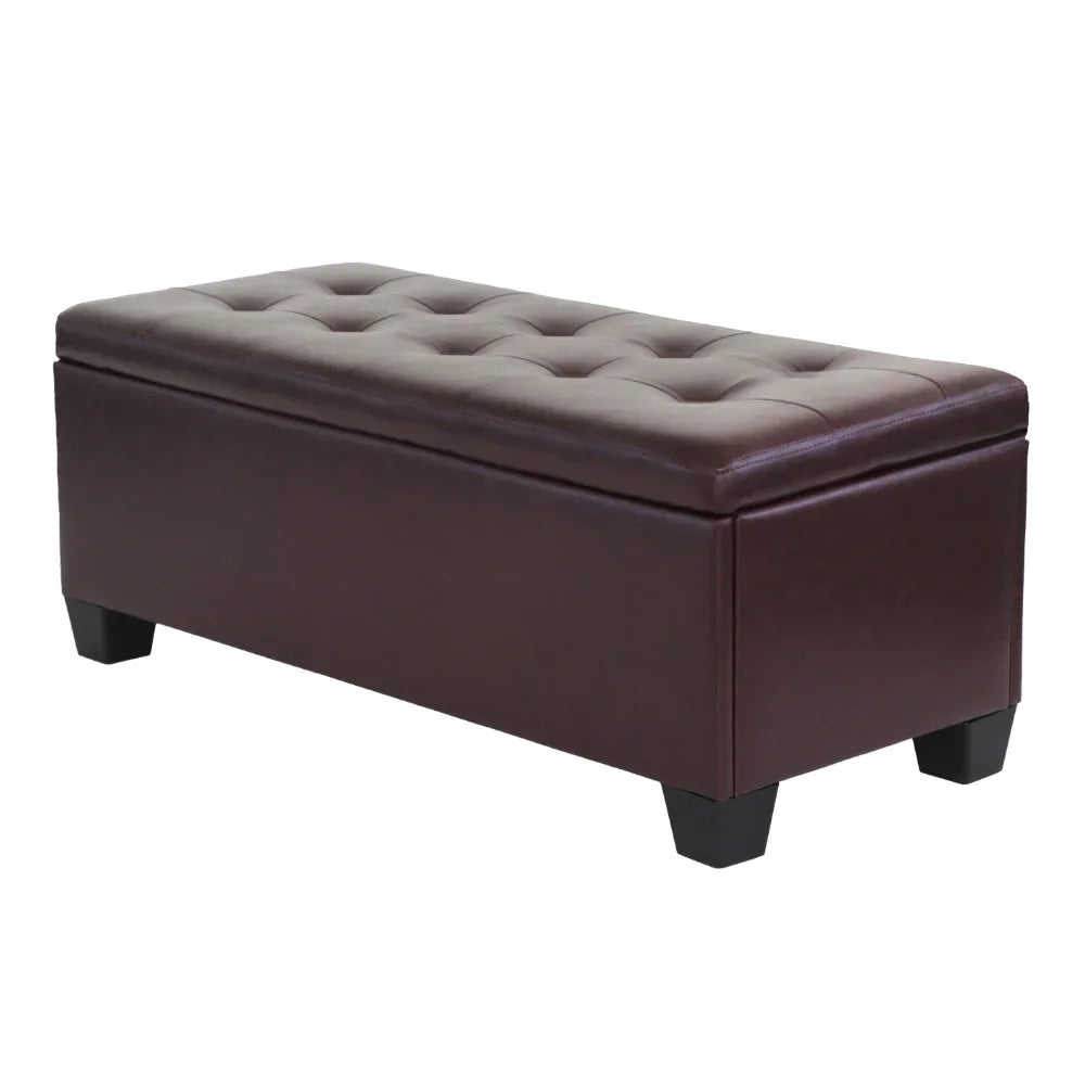 Artiss Storage Ottoman Blanket Box 97cm Leather Brown - Mekamart Australia