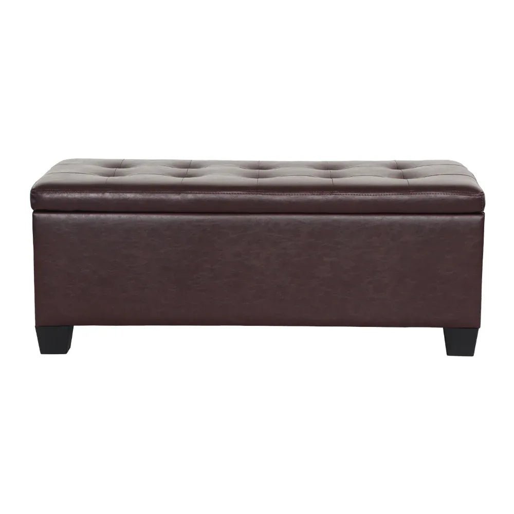 Artiss Storage Ottoman Blanket Box 97cm Leather Brown - Mekamart Australia
