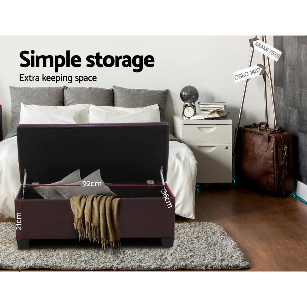 Artiss Storage Ottoman Blanket Box 97cm Leather Brown - Mekamart Australia