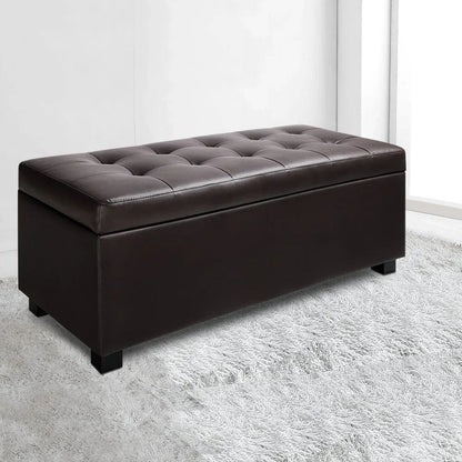 Artiss Storage Ottoman Blanket Box 97cm Leather Brown - Mekamart Australia