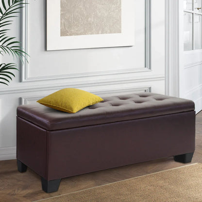 Artiss Storage Ottoman Blanket Box 97cm Leather Brown - Mekamart Australia