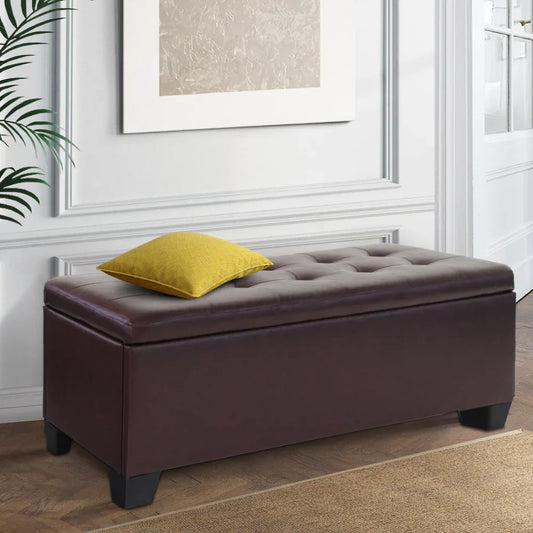 Artiss Storage Ottoman Blanket Box 97cm Leather Brown - Mekamart Australia