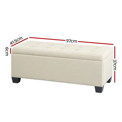 Artiss Storage Ottoman Blanket Box 97cm Linen Beige - Mekamart Australia
