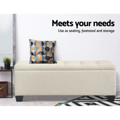 Artiss Storage Ottoman Blanket Box 97cm Linen Beige - Mekamart Australia
