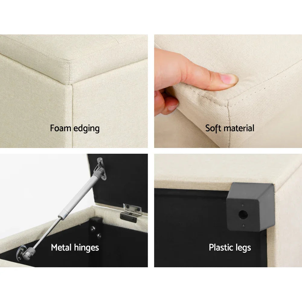 Artiss Storage Ottoman Blanket Box 97cm Linen Beige - Mekamart Australia