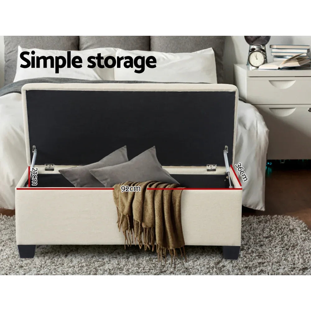 Artiss Storage Ottoman Blanket Box 97cm Linen Beige - Mekamart Australia