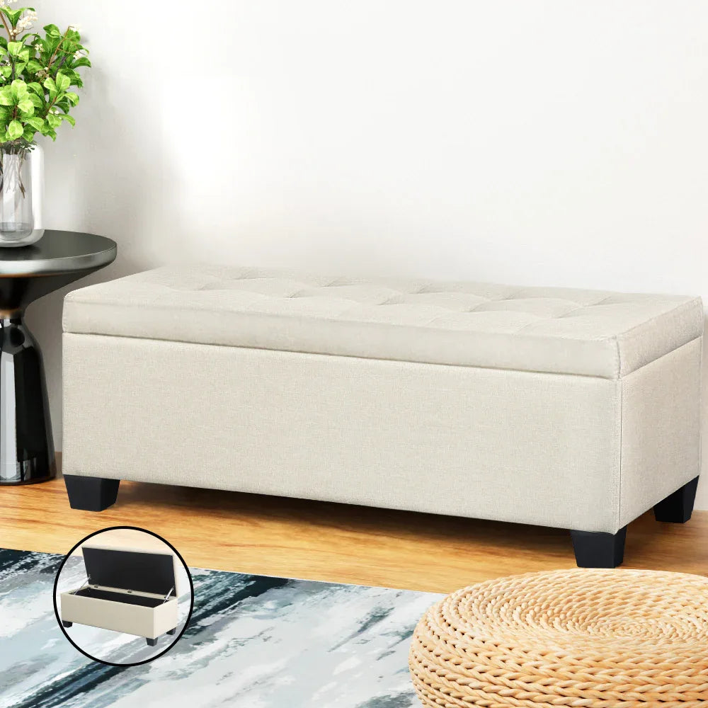 Artiss Storage Ottoman Blanket Box 97cm Linen Beige - Mekamart Australia