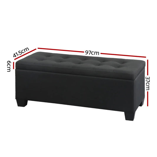 Artiss Storage Ottoman Blanket Box 97cm Linen Black - Mekamart Australia