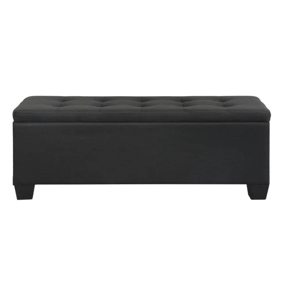Artiss Storage Ottoman Blanket Box 97cm Linen Black - Mekamart Australia