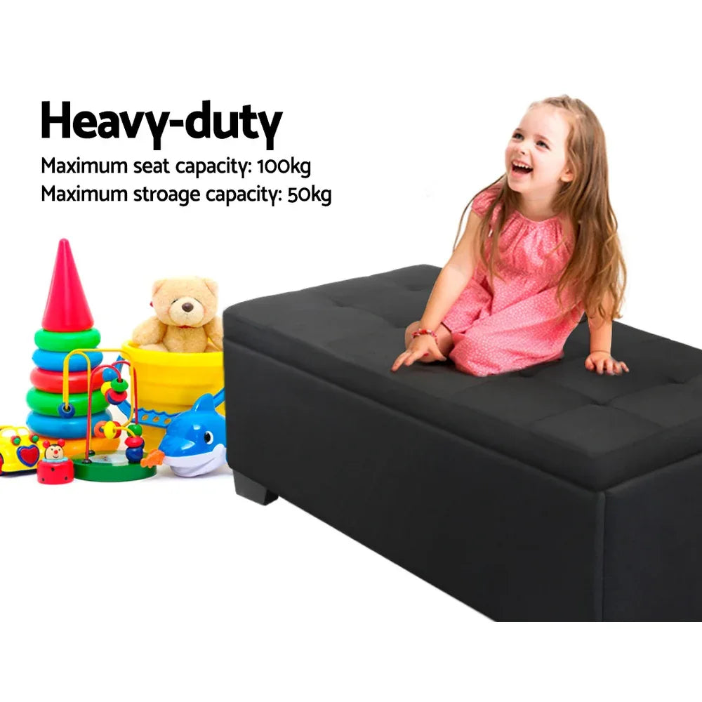 Artiss Storage Ottoman Blanket Box 97cm Linen Black - Mekamart Australia