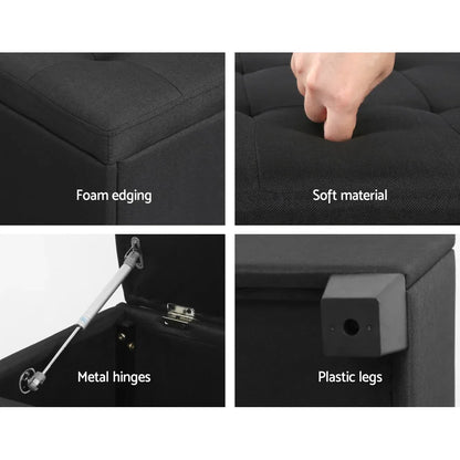 Artiss Storage Ottoman Blanket Box 97cm Linen Black - Mekamart Australia